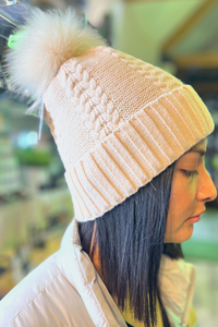 Cream Cashmere Cable Knit Beanie